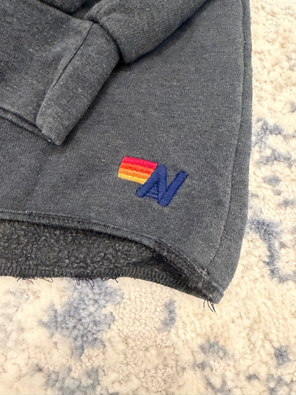 Aviator Nation Washed Black Crewneck with Rainbow Embroidered Patch - Picture 2 of 7